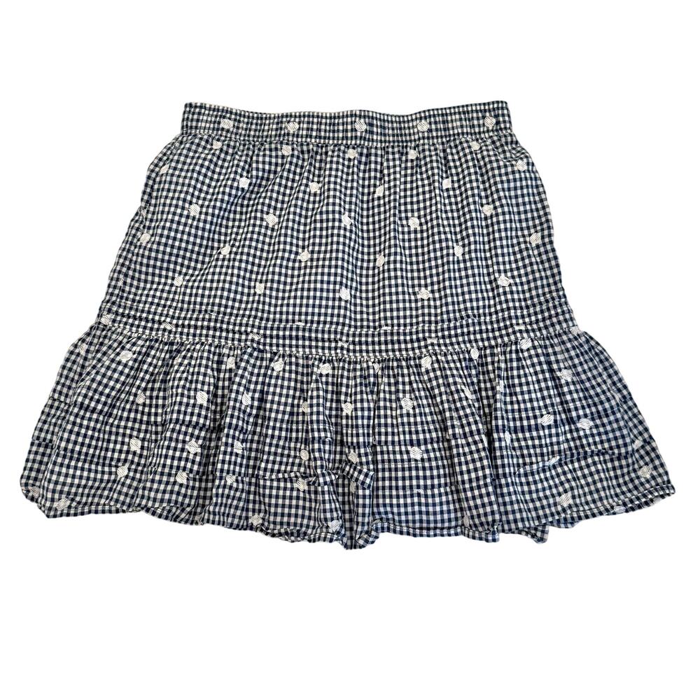 Madewell Embroidered Gingham Check Tiered Pull On Mini Skirt XS